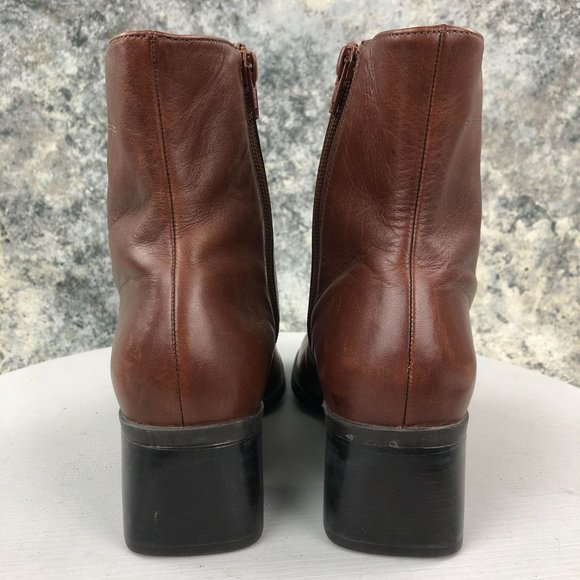 Naturalizer Women's Size 8M Brown Leather Block Heel Side Zip Ankle Booties - Picture 6 of 12